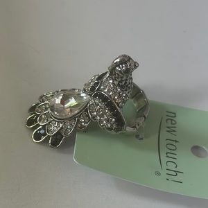 Silver Black Expandable Peacock Ring